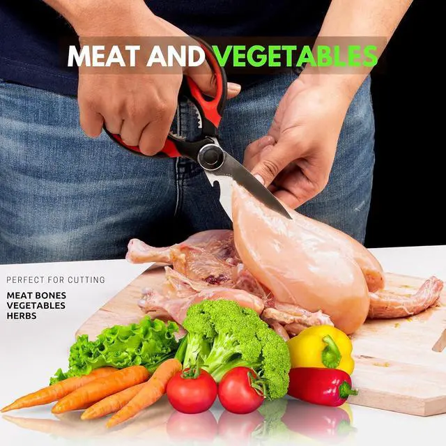 Alt view image 2 of 7 - Kitchen Scissors Stainless Steel Sharp Blades with Cushioned Soft TPR Grip for Easy Handling Heavy Duty Multipurpose Scissors for Meat, Chicken, Fish, Vegetables, & Herbs Bottle Opener