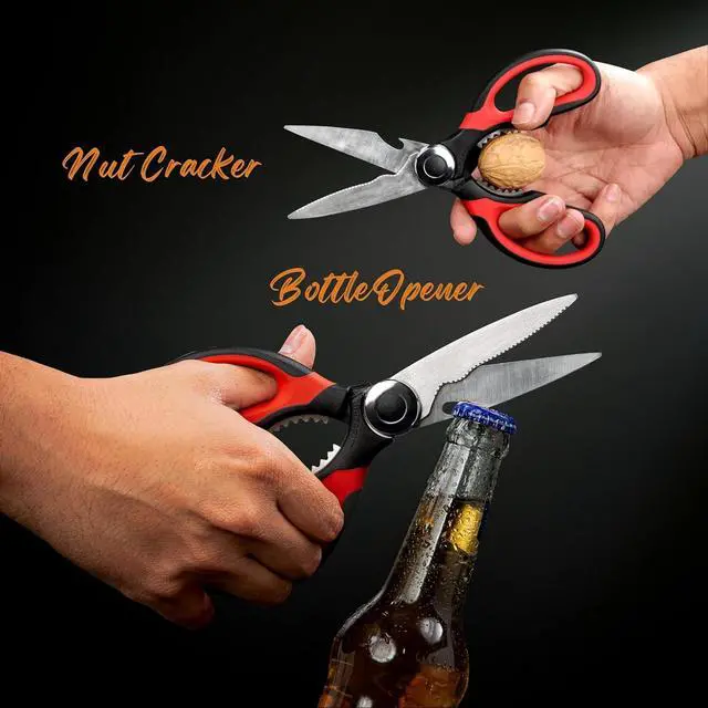 Alt view image 5 of 7 - Kitchen Scissors Stainless Steel Sharp Blades with Cushioned Soft TPR Grip for Easy Handling Heavy Duty Multipurpose Scissors for Meat, Chicken, Fish, Vegetables, & Herbs Bottle Opener