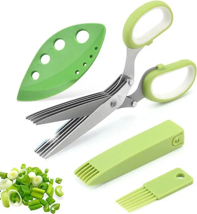 Main image of Herb Scissors Set,Multipurpose 5 Blade Kitchen Herb Cutter with Safety Cover and Cleaning Comb for Cutting Shredded Lettuce, Cilantro Fresh, Green Onion Fresh and etc.