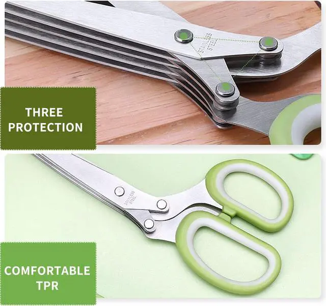 Alt view image 2 of 6 - Herb Scissors Set,Multipurpose 5 Blade Kitchen Herb Cutter with Safety Cover and Cleaning Comb for Cutting Shredded Lettuce, Cilantro Fresh, Green Onion Fresh and etc.