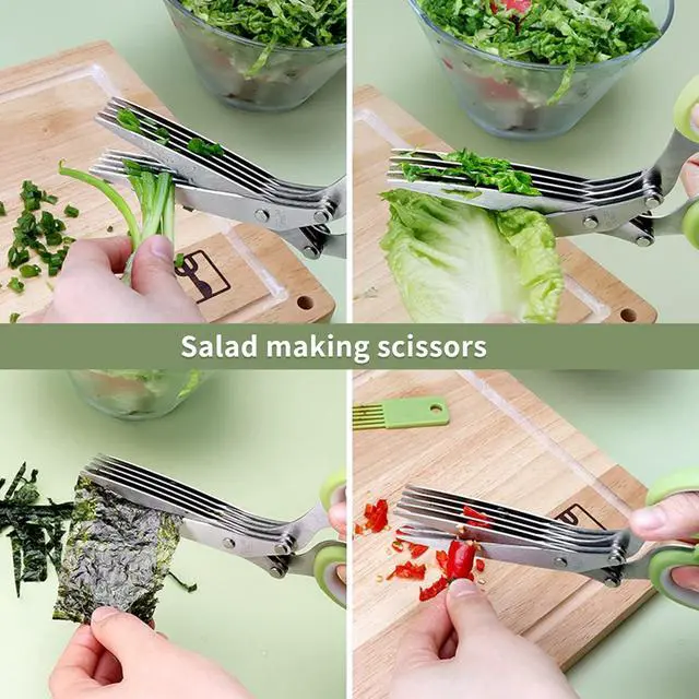 Alt view image 3 of 6 - Herb Scissors Set,Multipurpose 5 Blade Kitchen Herb Cutter with Safety Cover and Cleaning Comb for Cutting Shredded Lettuce, Cilantro Fresh, Green Onion Fresh and etc.