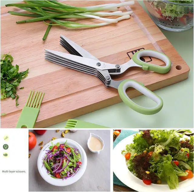 Alt view image 4 of 6 - Herb Scissors Set,Multipurpose 5 Blade Kitchen Herb Cutter with Safety Cover and Cleaning Comb for Cutting Shredded Lettuce, Cilantro Fresh, Green Onion Fresh and etc.