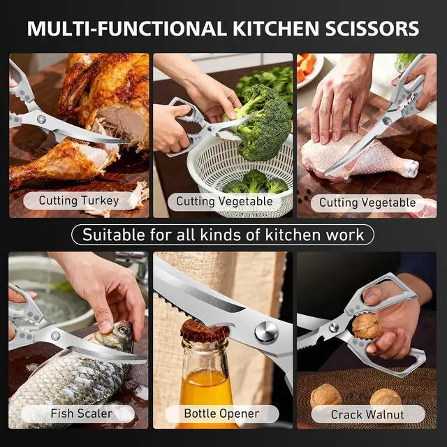 Alt view image 6 of 7 - BALUCA Heavy Duty Kitchen Scissors All Purpose - Professional Stainless Steel Japanese Kitchen Shears for Food, Chicken Bones & Turkey | Dishwasher Safe, Sharp Meat & Poultry Scissors (Modern)