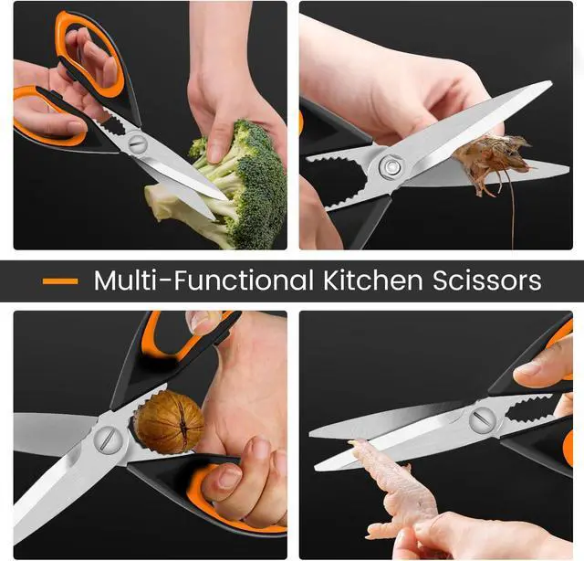 Alt view image 3 of 7 - 1 Pack Sharp Kitchen Scissors Set with Magnetic Holder, Yellow | Stainless Steel Blade, Ergonomic Non-Slip Handle, Heavy Duty, Food/Meat Scissors for Home, Kitchen and Picnic, All Purpose