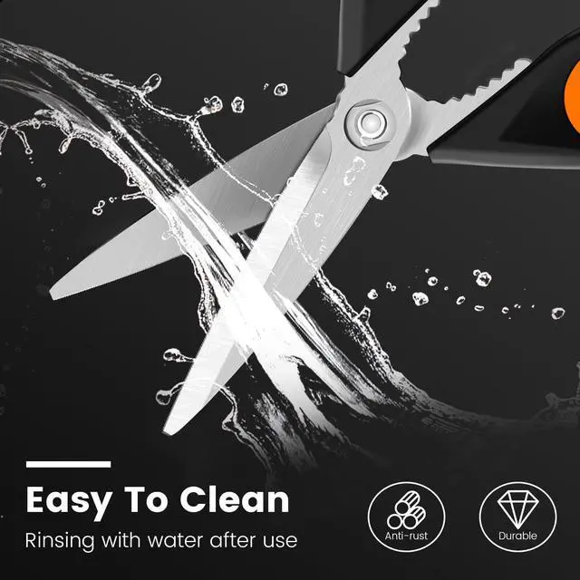Alt view image 5 of 7 - 1 Pack Sharp Kitchen Scissors Set with Magnetic Holder, Yellow | Stainless Steel Blade, Ergonomic Non-Slip Handle, Heavy Duty, Food/Meat Scissors for Home, Kitchen and Picnic, All Purpose