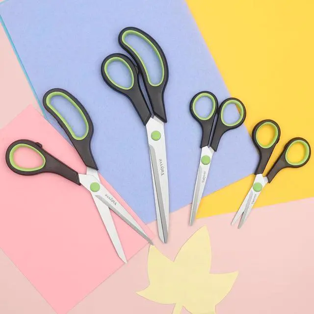 Alt view image 7 of 7 - Scissors, Stainless Steel Blades Soft Grip for Home, School, Office. Black and Green, 4