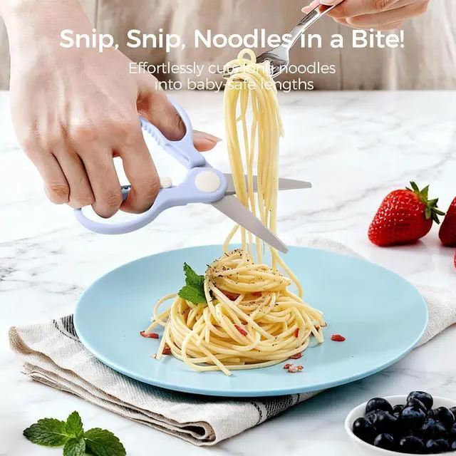 Alt view image 2 of 7 - Premium Stainless Steel Portable Baby Food Safety Scissors, Detachable Feeding Shears for Toddlers Infant Kids Food Cutting Meats Noodles Vegetables with Protactive Cover