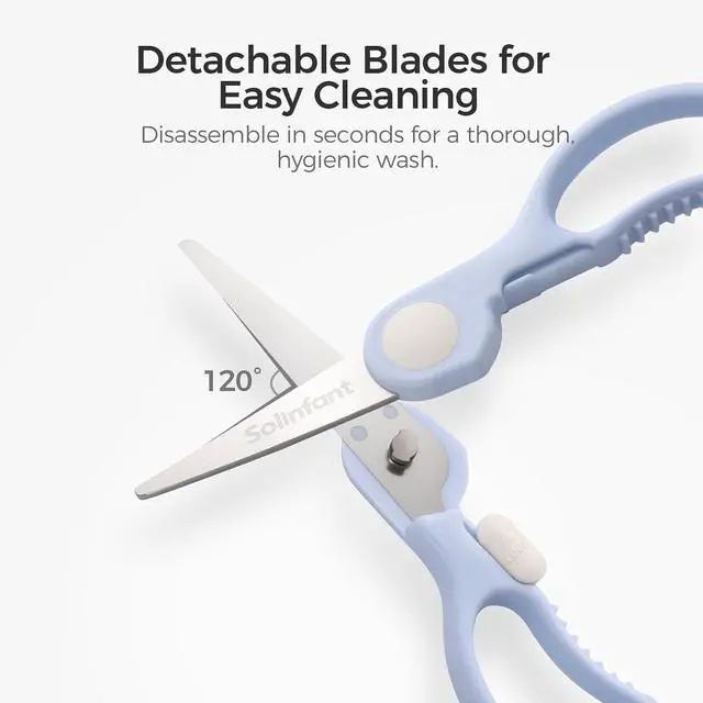 Alt view image 4 of 7 - Premium Stainless Steel Portable Baby Food Safety Scissors, Detachable Feeding Shears for Toddlers Infant Kids Food Cutting Meats Noodles Vegetables with Protactive Cover
