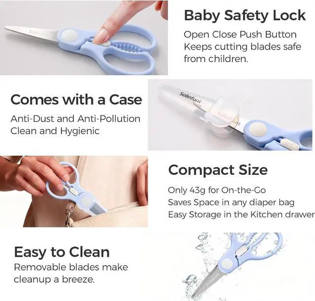 Alt view image 6 of 7 - Premium Stainless Steel Portable Baby Food Safety Scissors, Detachable Feeding Shears for Toddlers Infant Kids Food Cutting Meats Noodles Vegetables with Protactive Cover