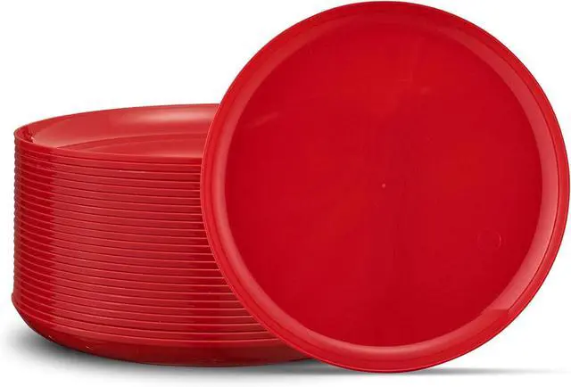 Main image of PLASTICPRO 30 Pack 6.3'' Christmass Plates Red Plastic Party Plates Edge Collection Premium heavyweight Elegant Disposable Tableware Dishes