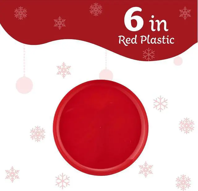Alt view image 6 of 7 - PLASTICPRO 30 Pack 6.3'' Christmass Plates Red Plastic Party Plates Edge Collection Premium heavyweight Elegant Disposable Tableware Dishes