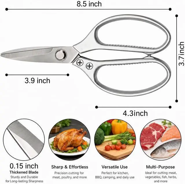 Alt view image 3 of 6 - Kitchen Shears Heavy Duty 8.5", Multipurpose Food Scissors for Meat Chicken | Detachable Design for Easy Cleaning, Dishwasher Safe, Non-Slip Comfort Grip, for Meat Chicken Vegetables Seafood & Herbs