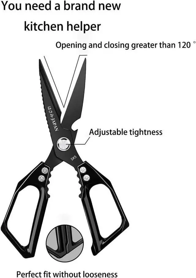 Alt view image 3 of 7 - Heavy Duty Rust Proof Multi-Purpose Kitchen Shears(Silver) | Suitable for Chicken, Fish, Steak and Vegetables. Built-In Fish Scaler & Bottle Opener, Dishwasher Safe.