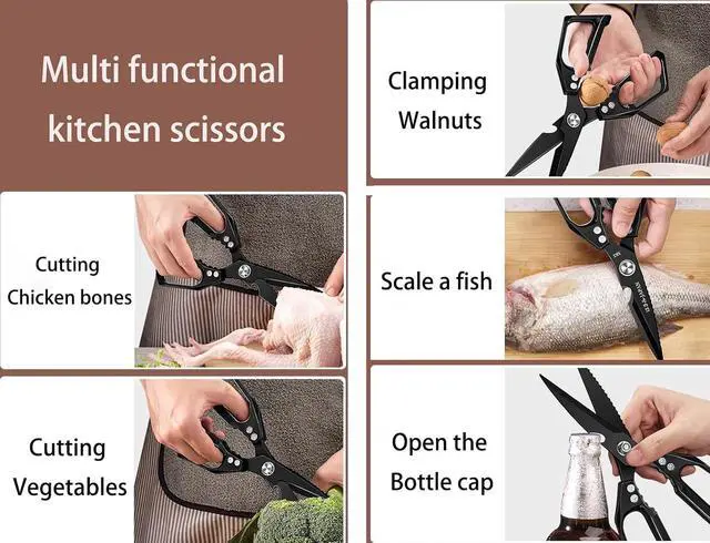 Alt view image 5 of 7 - Heavy Duty Rust Proof Multi-Purpose Kitchen Shears(Silver) | Suitable for Chicken, Fish, Steak and Vegetables. Built-In Fish Scaler & Bottle Opener, Dishwasher Safe.
