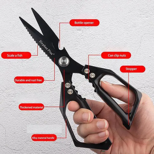 Alt view image 7 of 7 - Heavy Duty Rust Proof Multi-Purpose Kitchen Shears(Silver) | Suitable for Chicken, Fish, Steak and Vegetables. Built-In Fish Scaler & Bottle Opener, Dishwasher Safe.