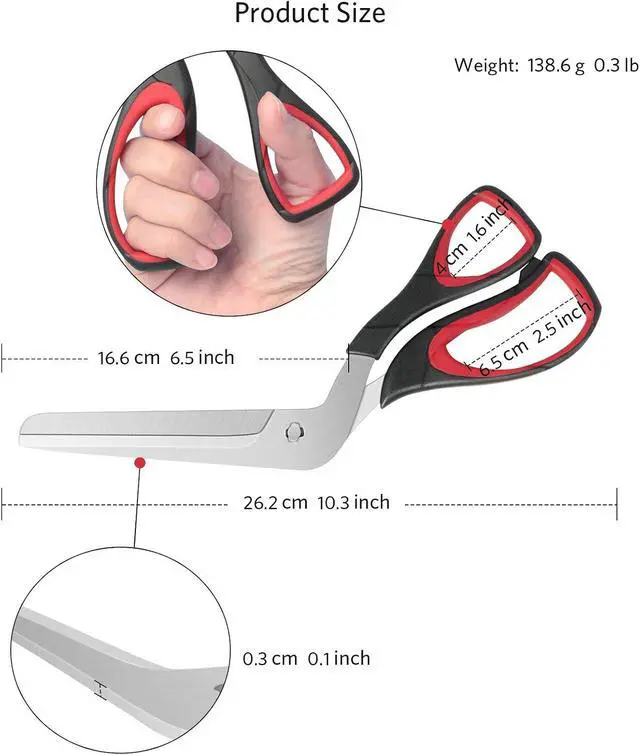 Alt view image 4 of 7 - Asdirne Pizza Scissors, Pizza Cutter with Ultra Sharp Detachable Blade and Ergonomic Soft Grip, 10.3Inch, Black&Red