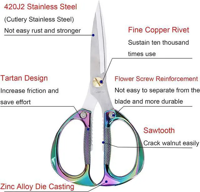 Alt view image 7 of 7 - Kitchen Scissors,All Purpose Heavy Duty Kitchen Shears 7.5 Inch | Ultra Sharp Stainless Steel for Cutting Meat Vegetables Herbs BBQ, Office Fabric Craft Use