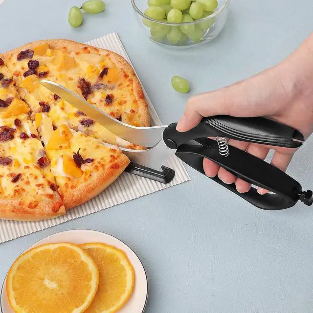 Alt view image 2 of 7 - Pizza Scissors, Pizza Cutter Scissors with Firm Base and Comfortable Grip, Food Grade Stainless Steel Blades, Sharp Cutting Blades, Black