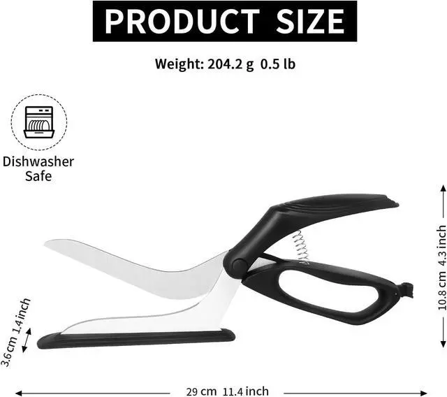 Alt view image 3 of 7 - Pizza Scissors, Pizza Cutter Scissors with Firm Base and Comfortable Grip, Food Grade Stainless Steel Blades, Sharp Cutting Blades, Black
