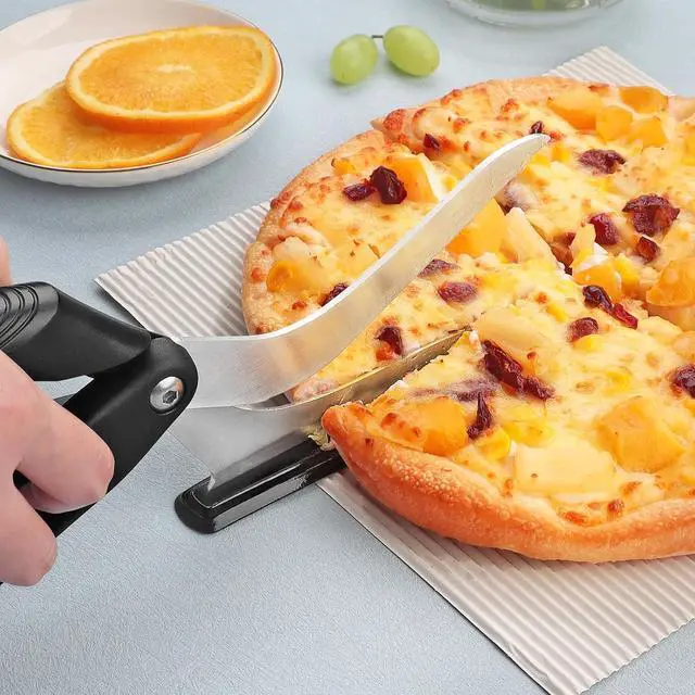 Alt view image 5 of 7 - Pizza Scissors, Pizza Cutter Scissors with Firm Base and Comfortable Grip, Food Grade Stainless Steel Blades, Sharp Cutting Blades, Black