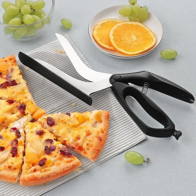 Alt view image 7 of 7 - Pizza Scissors, Pizza Cutter Scissors with Firm Base and Comfortable Grip, Food Grade Stainless Steel Blades, Sharp Cutting Blades, Black