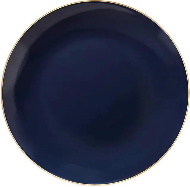 Alt view image 2 of 4 - Navy Blue Round Organic Plastic Salad Plates With Gold Rim Design (7.5") - Pack Of 10 - Disposable & Elegant, Perfect for Parties, Weddings & Special Events