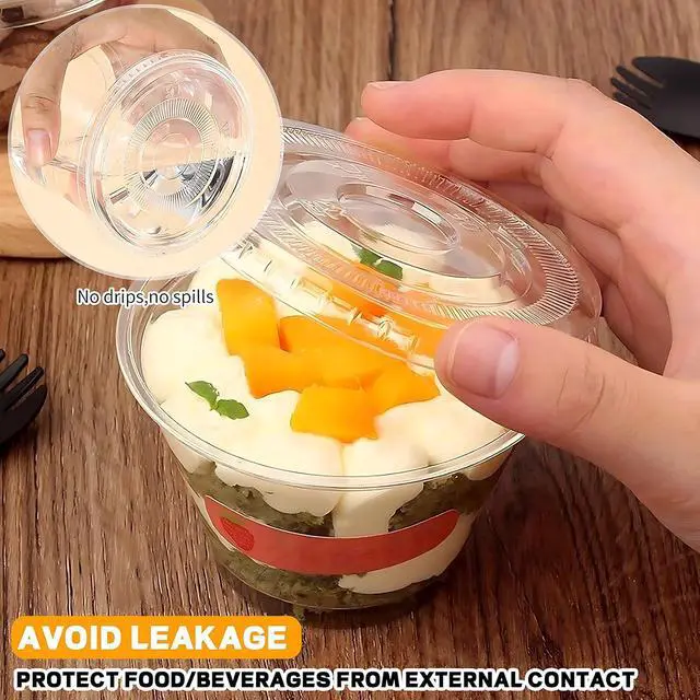 Alt view image 2 of 7 - CenYouful 9 oz Clear Plastic Cups with Flat Lids No Hole, 20 Packs, Disposable Dessert Cups with Lids for Ice Cream, Cake, Snacks, Fruit, Cold Drinks, Smoothie, Pudding, Salad
