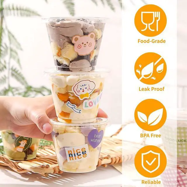 Alt view image 5 of 7 - CenYouful 9 oz Clear Plastic Cups with Flat Lids No Hole, 20 Packs, Disposable Dessert Cups with Lids for Ice Cream, Cake, Snacks, Fruit, Cold Drinks, Smoothie, Pudding, Salad