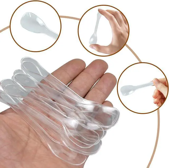 Alt view image 5 of 7 - 30 Pieces Plastic Caviar Spoons, Small Disposable Dessert Spoons for Sampling, Tasting, Ice Cream Cup, Party Supplies (30, Clear)
