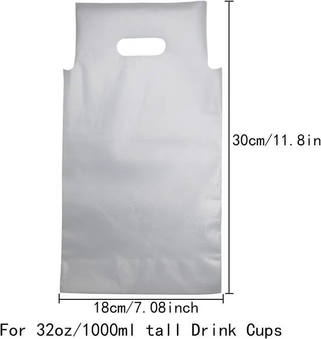 Alt view image 2 of 4 - 100PCS Disposable Drink Carrier Bags Fit 32oz Tall Coffee Cups Takeout | Clear Plastic Bags with Handle for Drink Cups/Coffee Cups/Tea/Juice Delivery Takeout Apply to Coffee Shop/Restaurant/Bar
