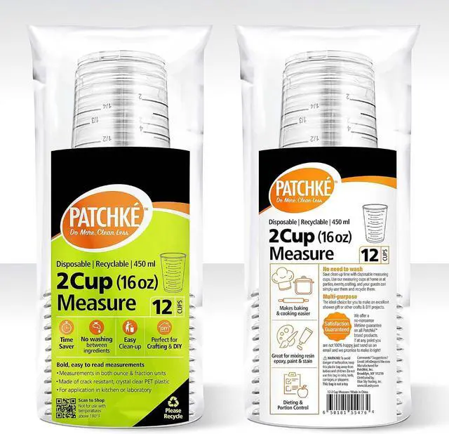 Alt view image 2 of 7 - 16 Oz - 2 Cup 450 ML - Disposable Measuring Cups - Plastic Graduated Mixing Cups - for Mixing Resin/Epoxy, Paint, Cooking, Baking and Crafts (12 pack)