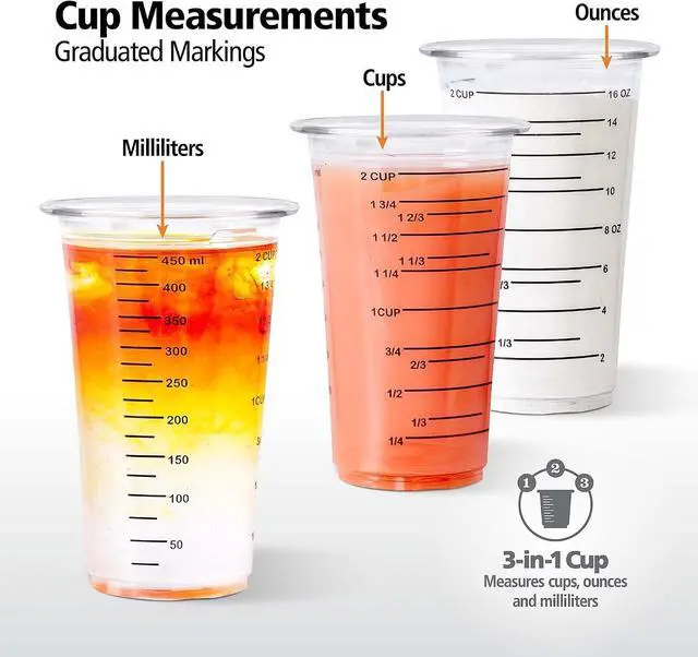 Alt view image 3 of 7 - 16 Oz - 2 Cup 450 ML - Disposable Measuring Cups - Plastic Graduated Mixing Cups - for Mixing Resin/Epoxy, Paint, Cooking, Baking and Crafts (12 pack)