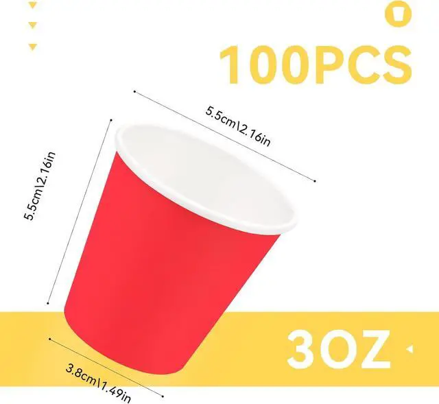 Alt view image 2 of 7 - 100 Pack 3oz Red Paper Cups, Mouthwash Cups, Bathroom Cups | Small Paper Cups, 3oz Disposable Cups, Ideal for Bathroom, Supermarket, Birthday Party, Picnic and BBQ