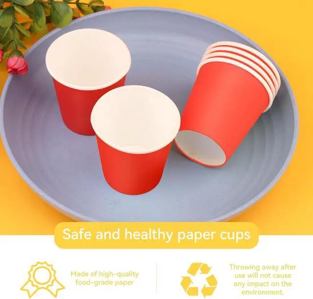 Alt view image 6 of 7 - 100 Pack 3oz Red Paper Cups, Mouthwash Cups, Bathroom Cups | Small Paper Cups, 3oz Disposable Cups, Ideal for Bathroom, Supermarket, Birthday Party, Picnic and BBQ