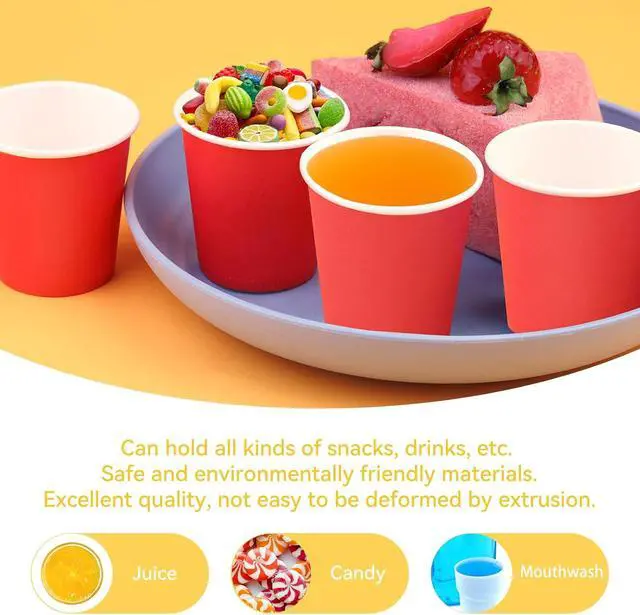 Alt view image 4 of 7 - 100 Pack 3oz Red Paper Cups, Mouthwash Cups, Bathroom Cups | Small Paper Cups, 3oz Disposable Cups, Ideal for Bathroom, Supermarket, Birthday Party, Picnic and BBQ
