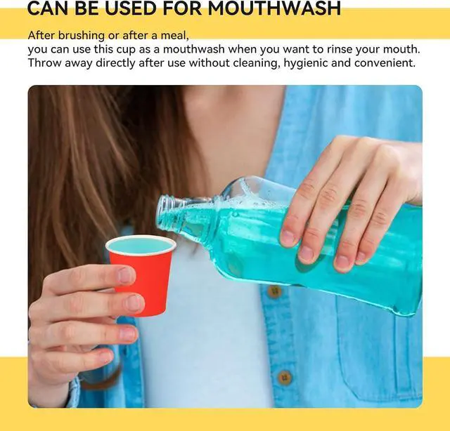 Alt view image 5 of 7 - 100 Pack 3oz Red Paper Cups, Mouthwash Cups, Bathroom Cups | Small Paper Cups, 3oz Disposable Cups, Ideal for Bathroom, Supermarket, Birthday Party, Picnic and BBQ