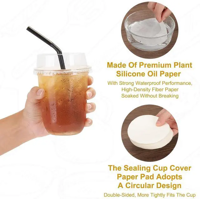 Alt view image 3 of 7 - PATIKIL 4.5 Inch Leak-Proof Cup Cap Lid Liners, 500 Pcs Round Sealing Paper Pads Disposable Paper Cup Cover Sealer Film for Plastic Drink Milk Tea Coffee Beverage, White