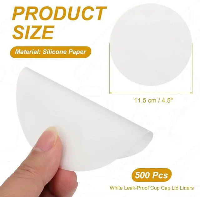 Alt view image 2 of 7 - PATIKIL 4.5 Inch Leak-Proof Cup Cap Lid Liners, 500 Pcs Round Sealing Paper Pads Disposable Paper Cup Cover Sealer Film for Plastic Drink Milk Tea Coffee Beverage, White