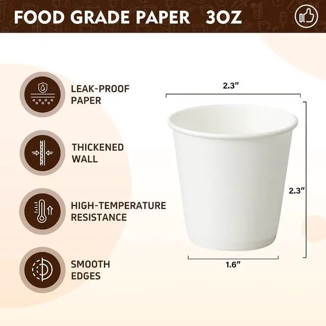 Alt view image 2 of 6 - YEEHAW 3 oz 100 Pack Small White Disposable Paper Cups | For Coffee/Bathroom/Mouthwash Use, Sturdy & Leak-Proof Paper, Bulk 100 Pack, Ideal For Hotels/Offices/Home