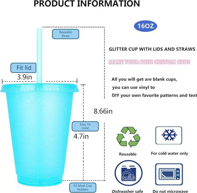Alt view image 2 of 6 - Suertestarry Tumbler with Straw and Lid,Water Bottle Iced Coffee Travel Mug Cup,Reusable Plastic Cups,Perfect for Parties,Birthdays,16oz-5 Pack