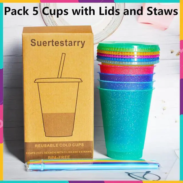 Alt view image 5 of 6 - Suertestarry Tumbler with Straw and Lid,Water Bottle Iced Coffee Travel Mug Cup,Reusable Plastic Cups,Perfect for Parties,Birthdays,16oz-5 Pack