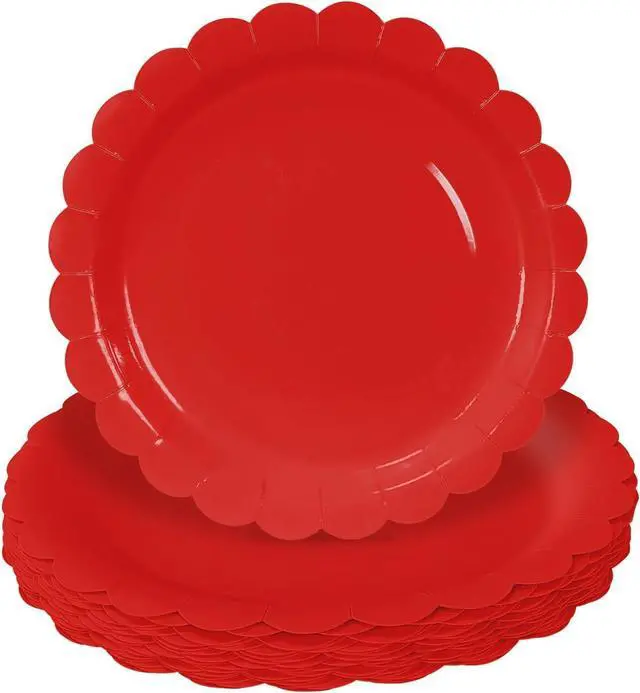 Main image of HEIPINIUYE 50 Pieces Red Paper Plates 7 Inch Red Scalloped Plates Disposable Dinner Plates for Wedding Baby Shower Birthday Party Dessert Plates