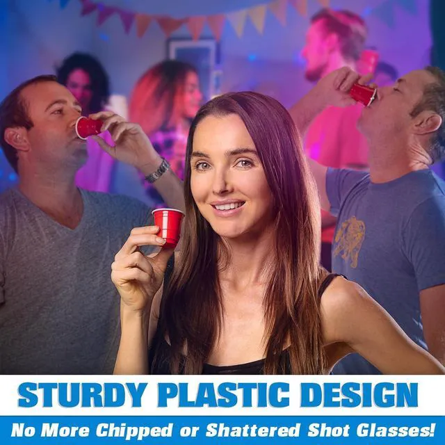 Alt view image 4 of 6 - GoBig 200 Pack 2 oz Plastic Shot Cups - Mini 2oz Party Cups, Red