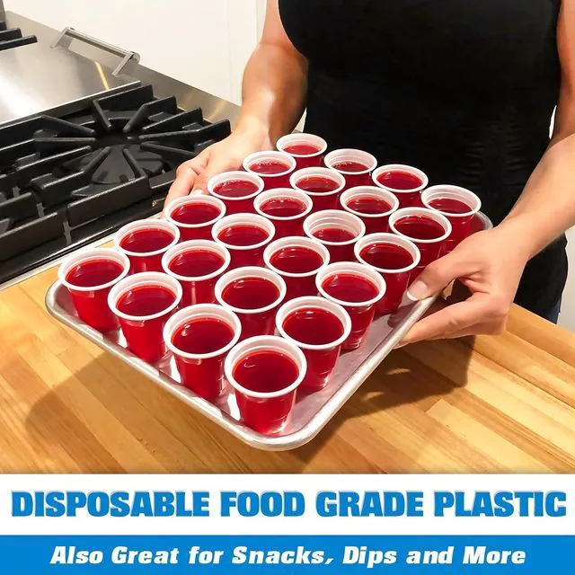 Alt view image 6 of 6 - GoBig 200 Pack 2 oz Plastic Shot Cups - Mini 2oz Party Cups, Red
