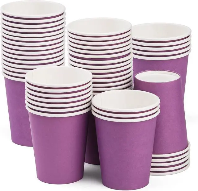 Main image of Paper Cups 8 oz 25 Pack, Purple Paper Coffee Cups, Water Cups | 8 oz Coffee Cups for Hot or Cold Beverage Drinking for Party, Picnic, BBQ, Travel, and Event