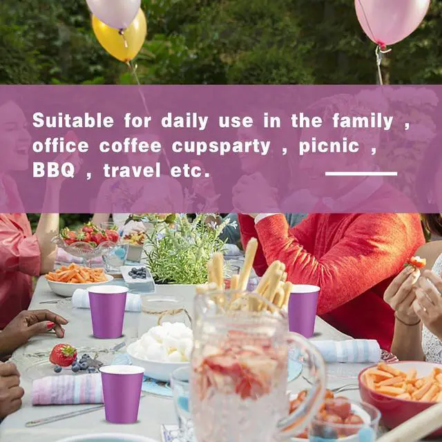 Alt view image 7 of 7 - Paper Cups 8 oz 25 Pack, Purple Paper Coffee Cups, Water Cups | 8 oz Coffee Cups for Hot or Cold Beverage Drinking for Party, Picnic, BBQ, Travel, and Event