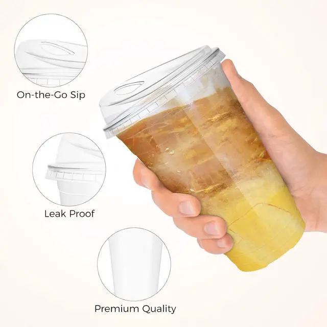 Alt view image 3 of 7 - GGOLDMER 25 Sets 20 oz Plastic Cups with Strawless Sip Lids, Disposable Iced Coffee Cups with Lids, Clear Plastic Cups with Lid for Cold Beverage, Smoothies, Juices