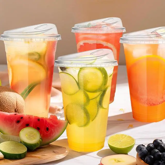 Alt view image 6 of 7 - GGOLDMER 25 Sets 20 oz Plastic Cups with Strawless Sip Lids, Disposable Iced Coffee Cups with Lids, Clear Plastic Cups with Lid for Cold Beverage, Smoothies, Juices