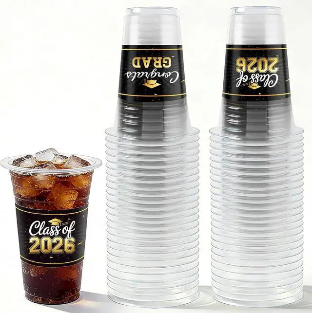 Main image of HongyiTime 50 Pack 16 oz Graduation Cups, Class of 2026 Graduates Disposable Tableware Set- Graduation Party Supplies & Favors