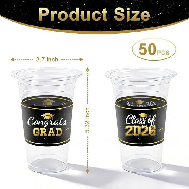 Alt view image 2 of 7 - HongyiTime 50 Pack 16 oz Graduation Cups, Class of 2026 Graduates Disposable Tableware Set- Graduation Party Supplies & Favors